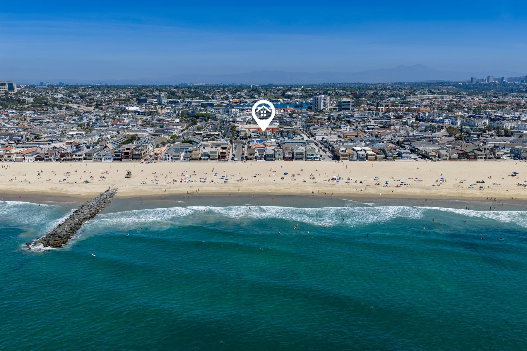 Aerial view showing the home close to the Newport Beach shoreline