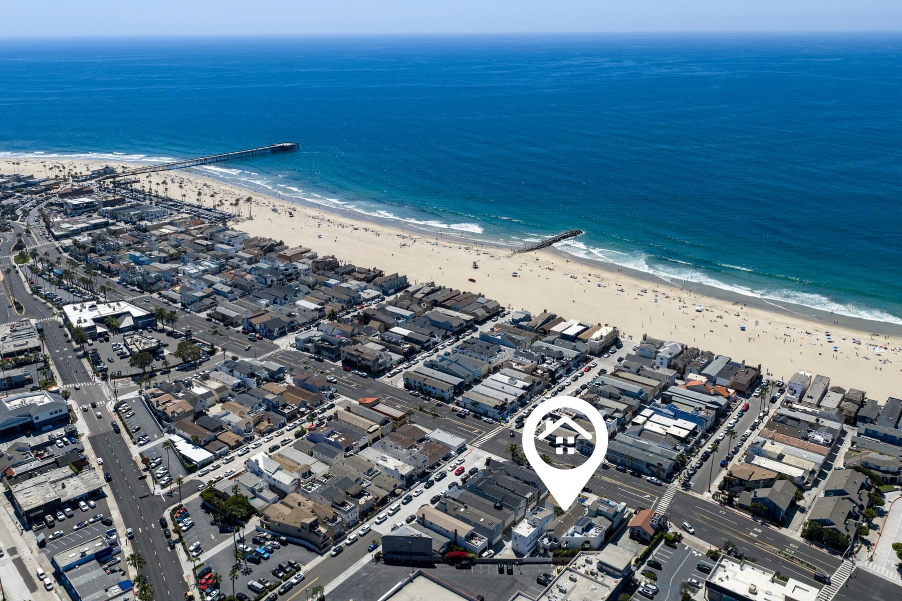 Coastline aerial showing Newport Beach Retreat's location near the ocean